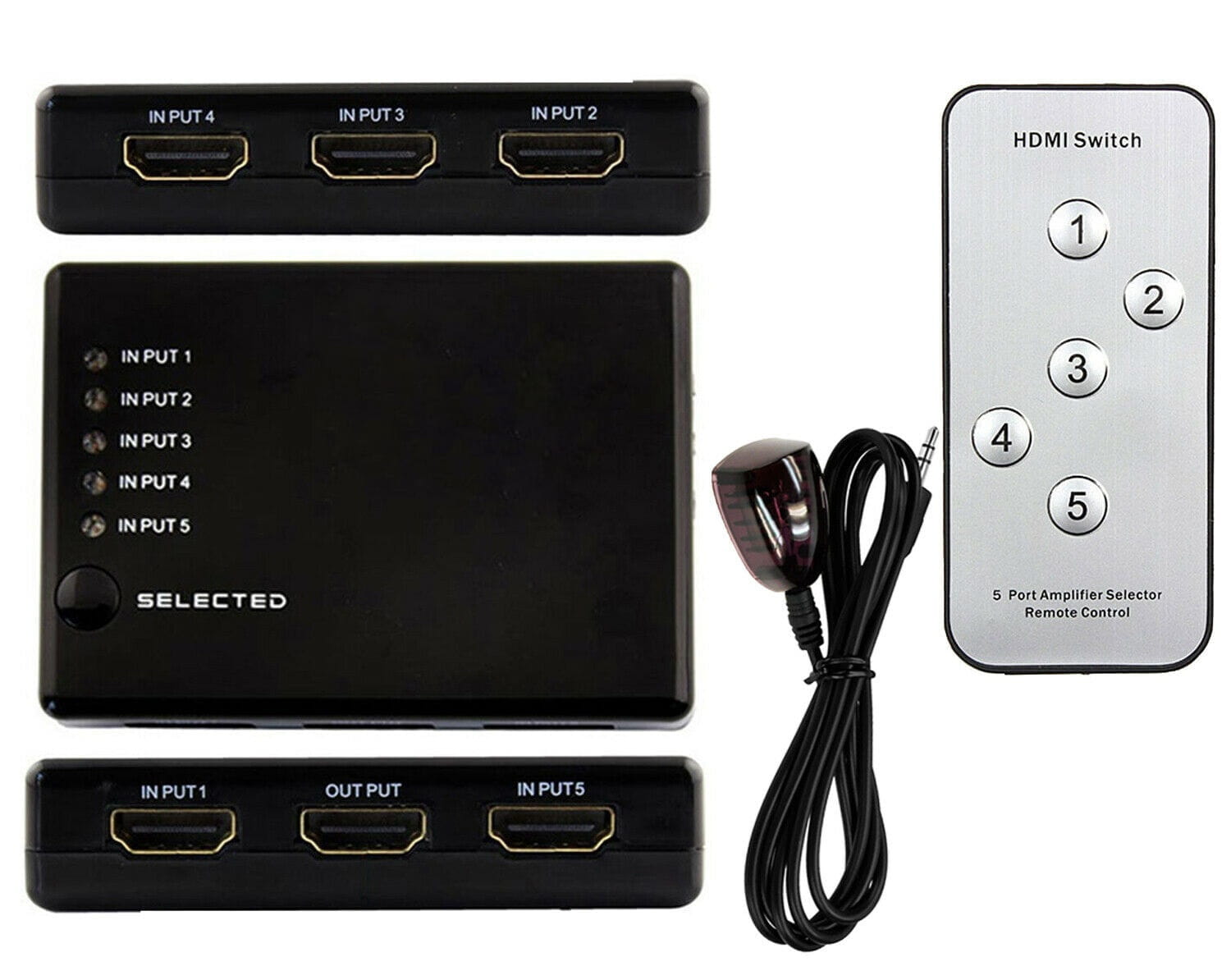 Switch HDMI 5x1 + pilot ROZGAŁĘŹNIK przejściówka